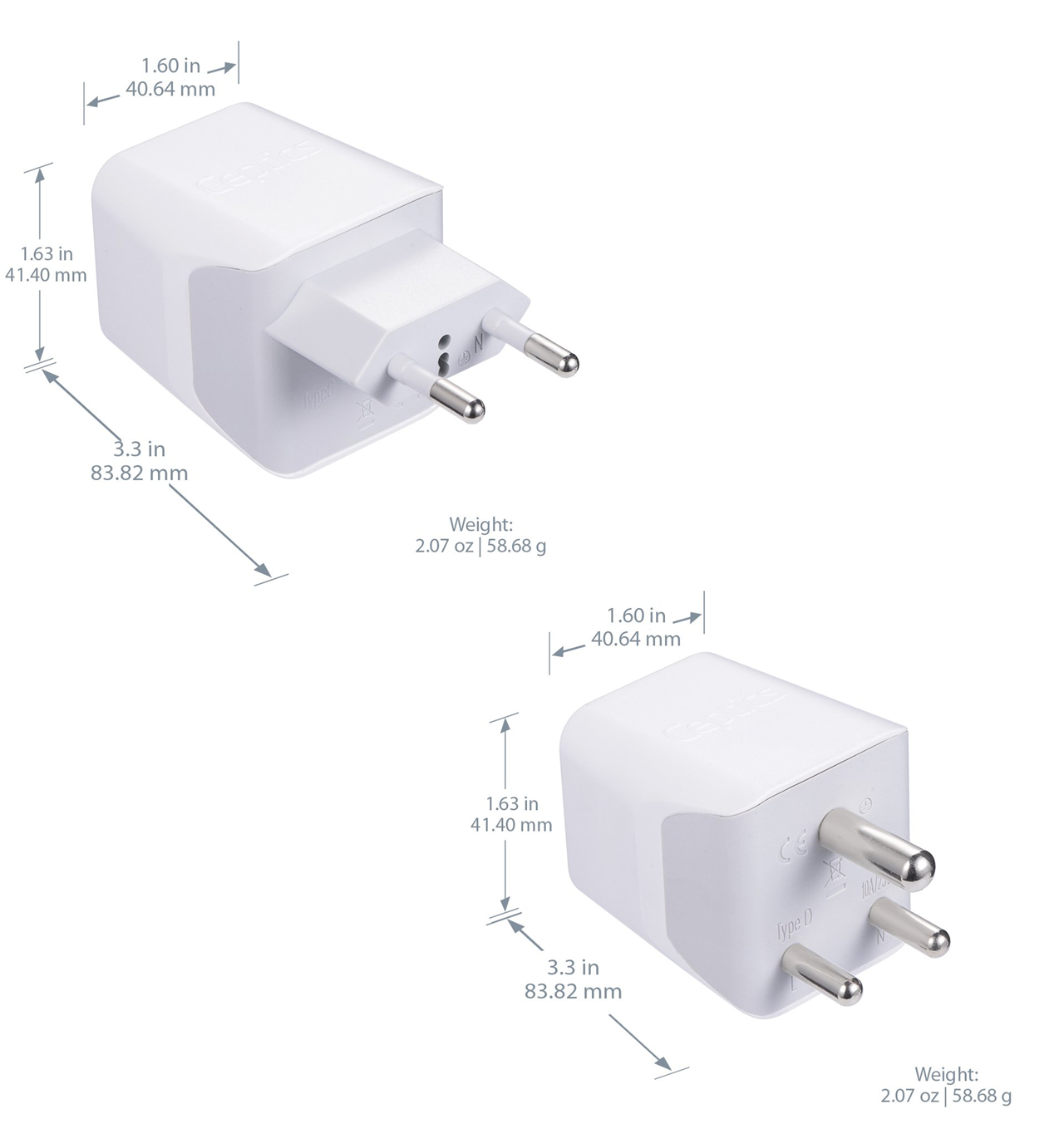 India Travel Adapter Plug Combo - Type C, D | Dual USB - Indian Combo (CTU-9C-10)