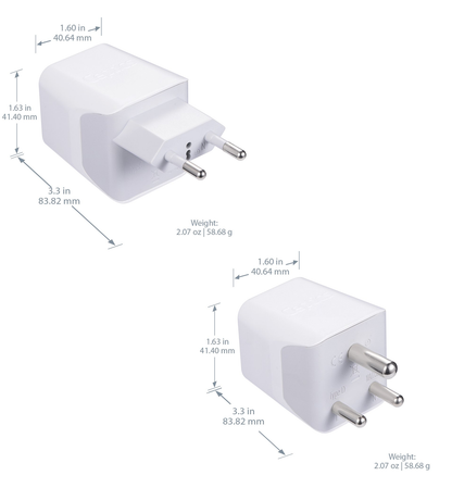 India Travel Adapter Plug Combo - Type C, D | Dual USB - Indian Combo (CTU-9C-10)
