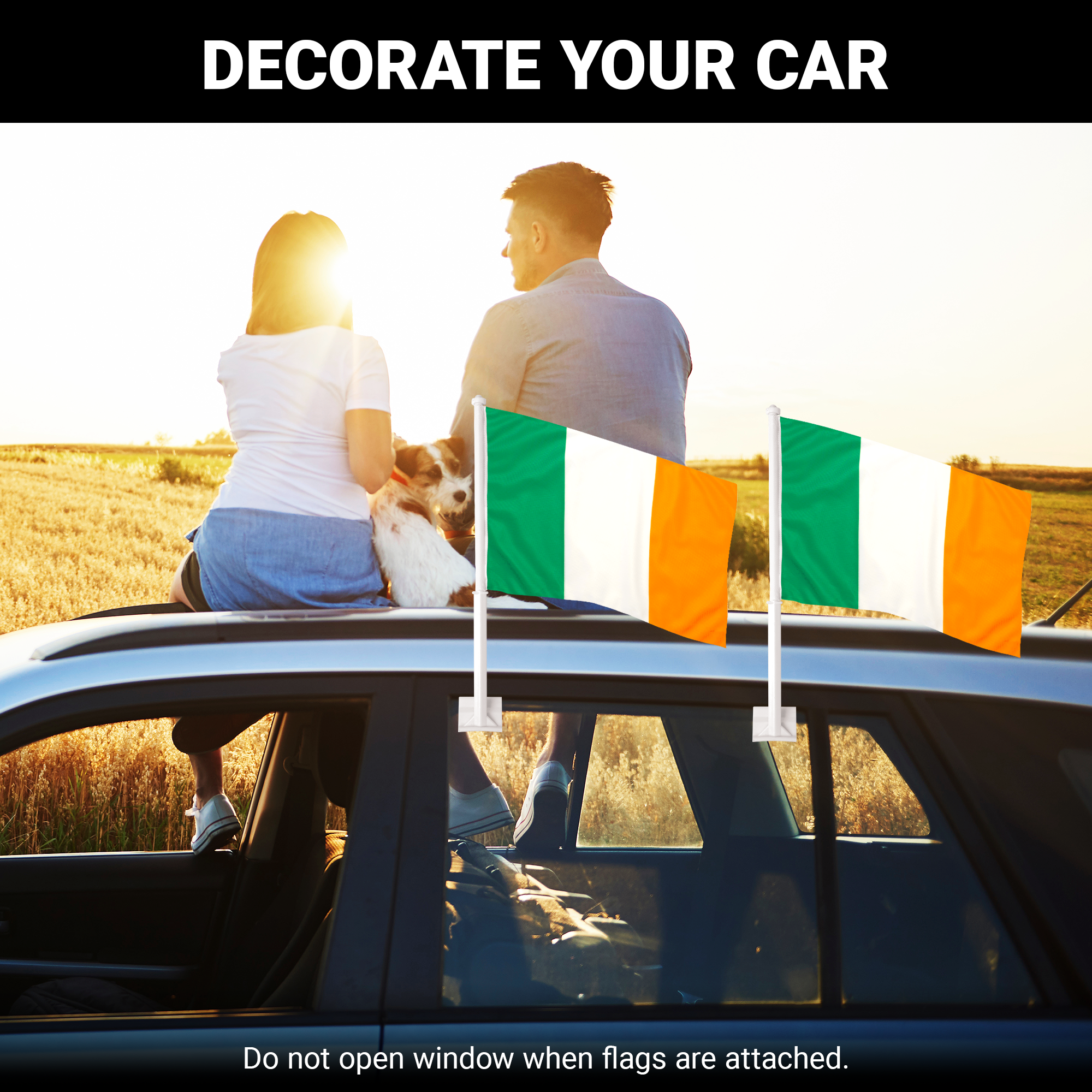 G128 2 Pack: Ireland Irish Car Flag | 11x17 In | Double LiteWeave Pro Series Double Sided Printed 150D Polyester | Flagpole Included | Perfect for Festival Celebrations, Parades