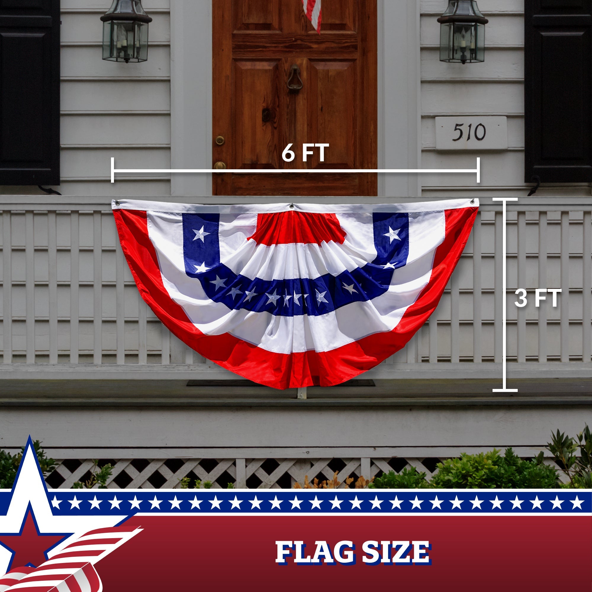 USA Pleated Fan Flag Bunting Decoration 210D Embroidered Polyester 3x6 Ft