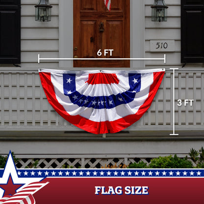USA Pleated Fan Flag Bunting Decoration 210D Embroidered Polyester 3x6 Ft