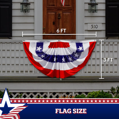 G128 - USA Pleated Fan Flag, 3x6 Feet American USA Bunting Decoration Flags Printed Patriotic Stars & Stripes with Canvas Header and Brass Grommets