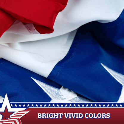 USA Pleated Fan Flag, 5x10 Feet American USA Bunting Decoration Flags Embroidered Patriotic Stars & Sewn Stripes Canvas Header Brass Grommets
