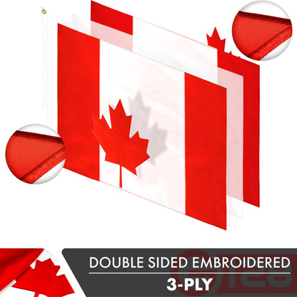 G128 Canada Canadian Flag | 2x3 Ft | Double ToughWeave Series Double Sided Embroidered 210D Polyester | Country Flag, Embroidered Design, Indoor/Outdoor, Brass Grommets, Heavy Duty, 3-ply