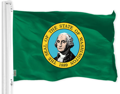 G128 Washington State Flag | 3x5 feet | Printed 150D, Indoor/Outdoor, Vibrant Colors, Brass Grommets, Quality Polyester, Much Thicker More Durable Than 100D 75D Polyester