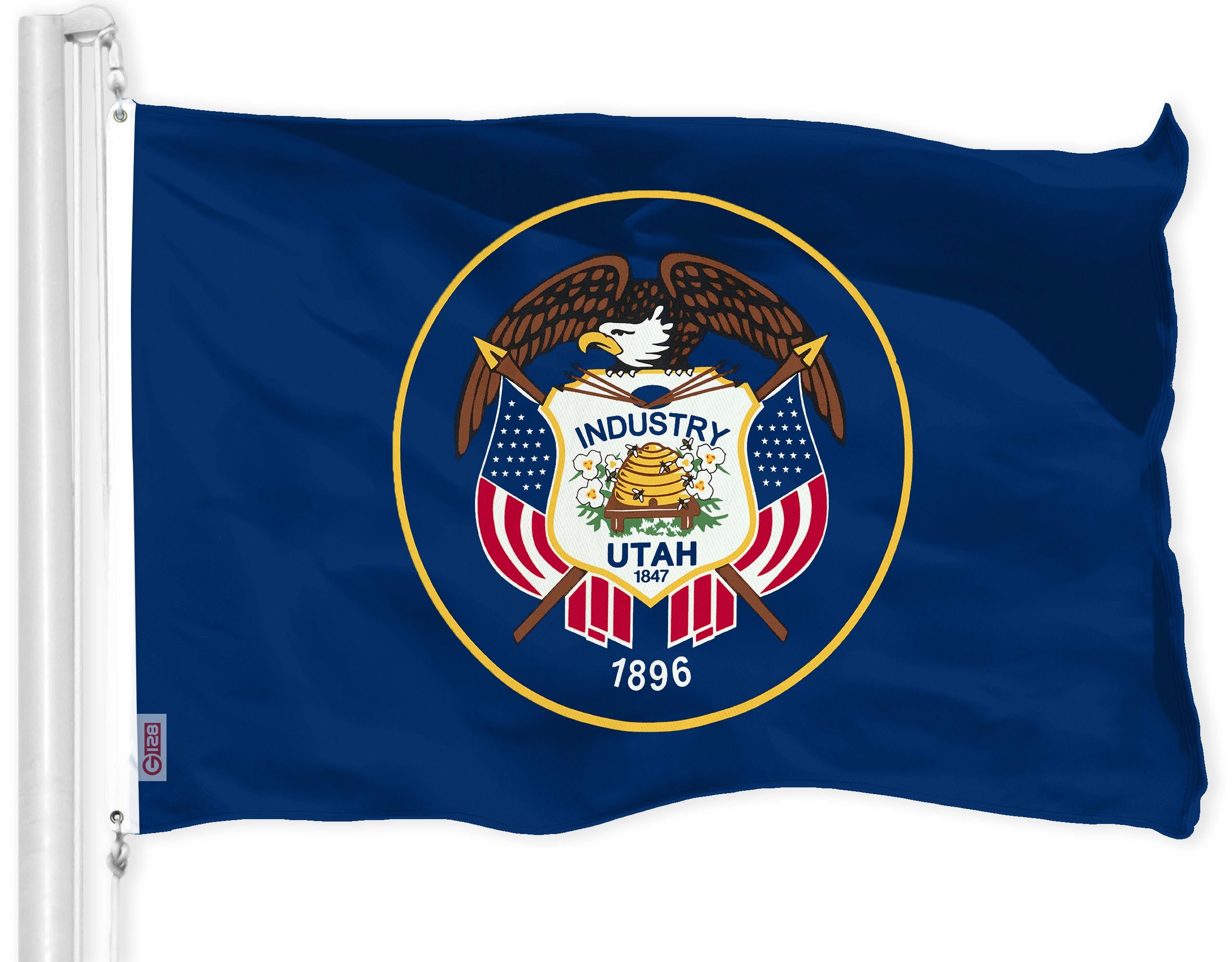 G128 Utah State Flag | 3x5 feet | Printed 150D, Indoor/Outdoor, Vibrant Colors, Brass Grommets, Quality Polyester, Much Thicker More Durable Than 100D 75D Polyester