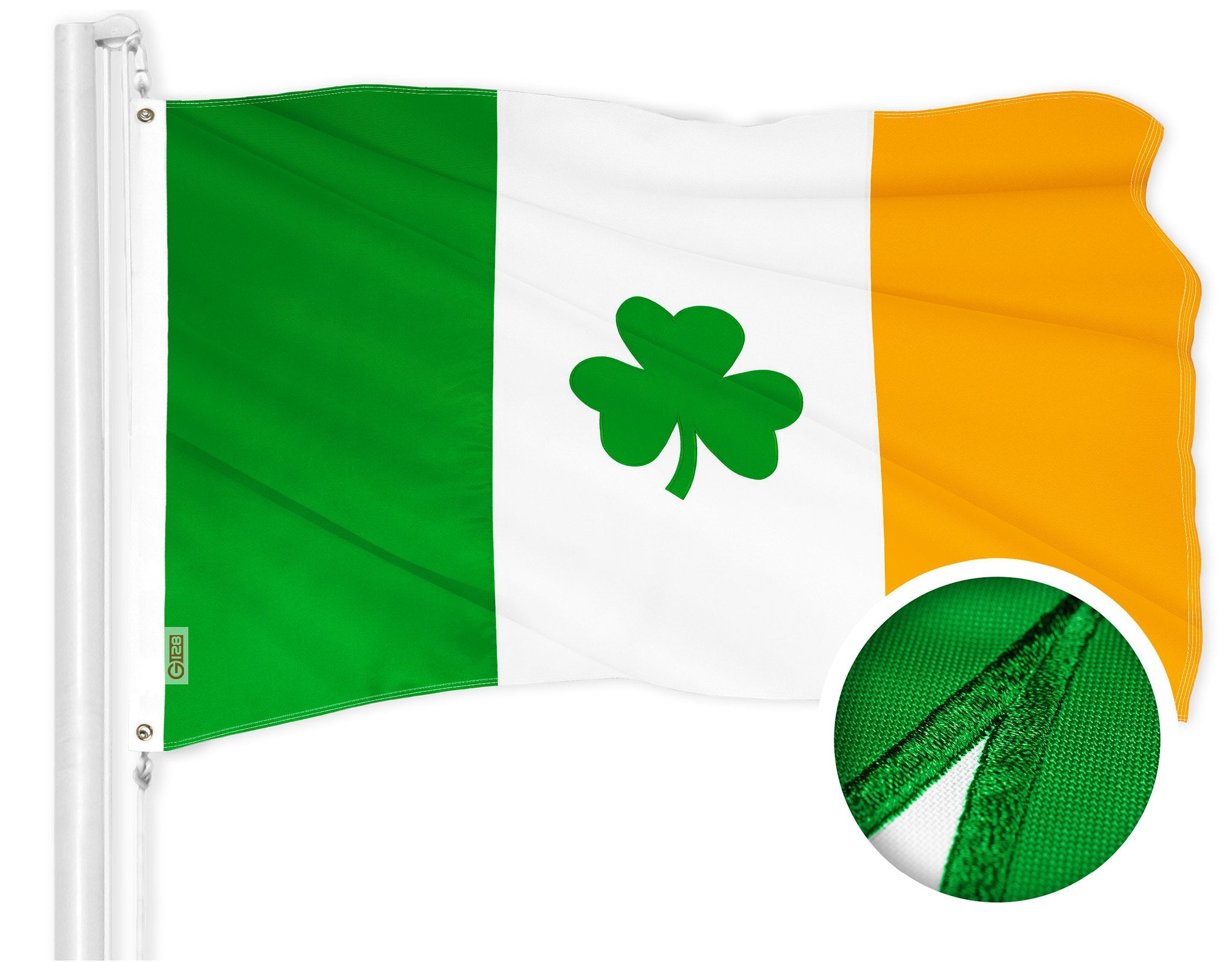 G128 Ireland Irish Shamrock Flag | 4x6 Ft | ToughWeave Series Embroidered 300D Polyester | Embroidered Design, Indoor/Outdoor, Brass Grommets