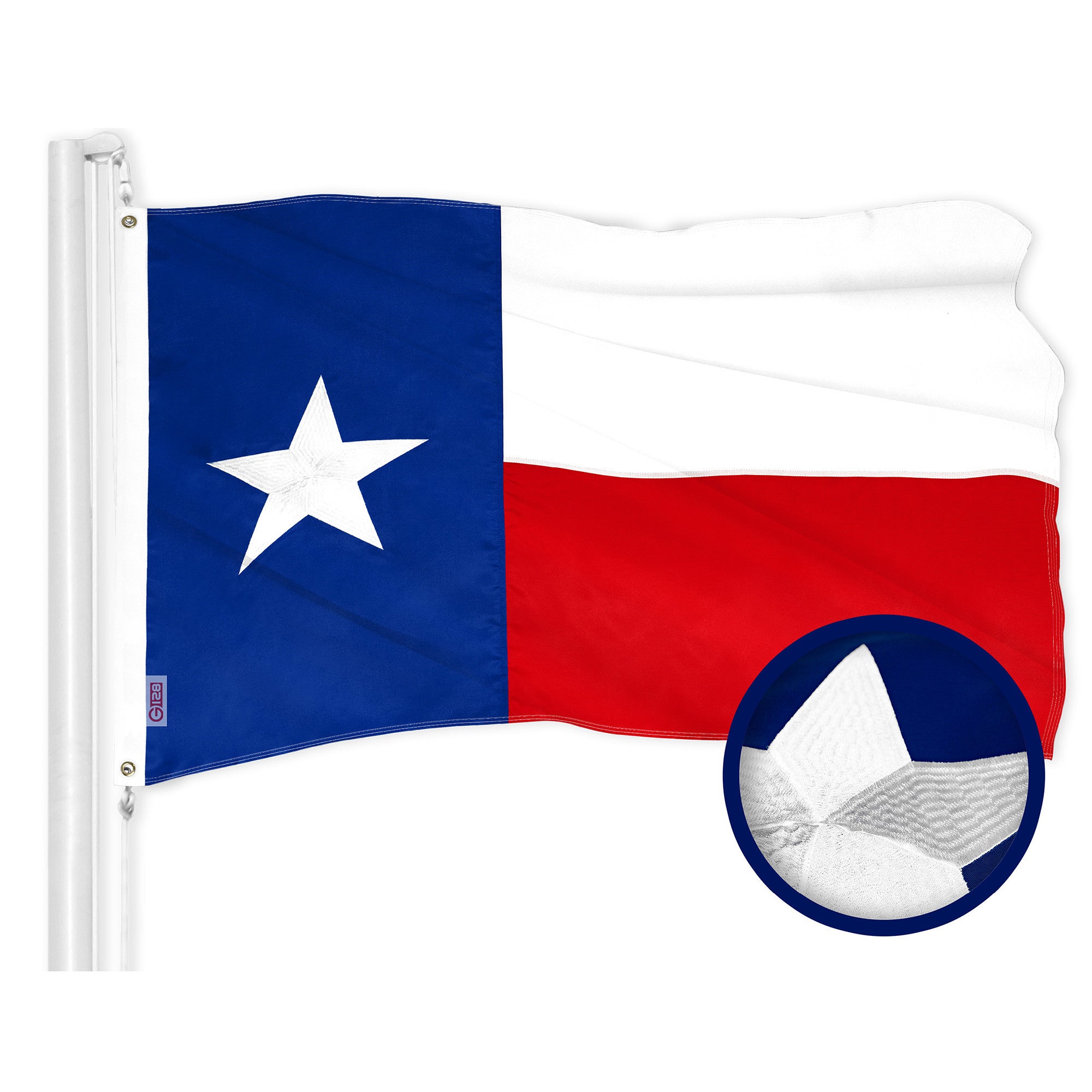 G128 Texas TX State Flag | 1x1.5 Ft | ToughWeave Series Embroidered 300D Polyester | Embroidered Design, Indoor/Outdoor, Brass Grommets
