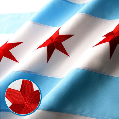 Chicago City Flag 2x3FT Embroidered 220GSM Spun Polyester Illinois