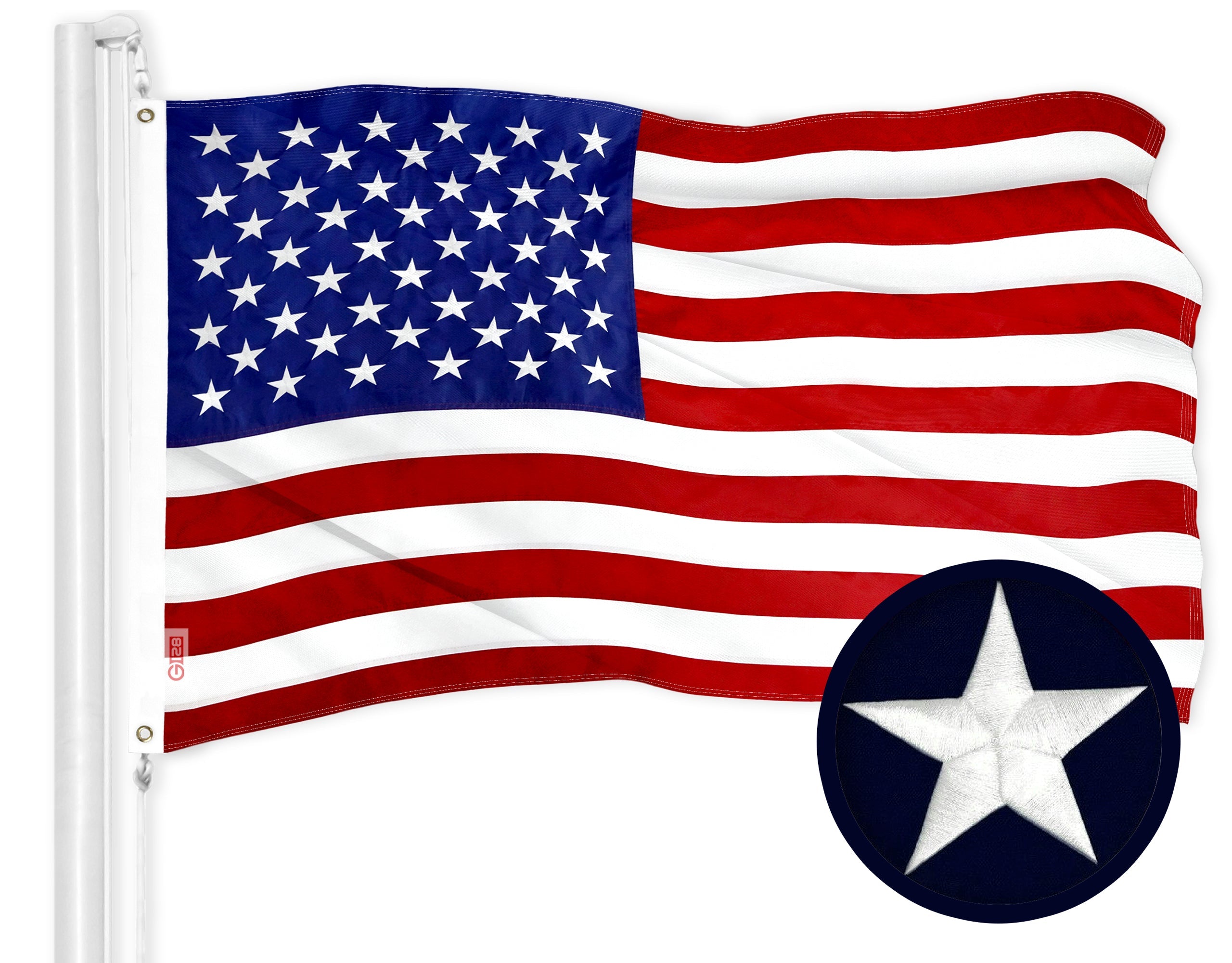 G128 American USA Flag | 20x30 In | ToughWeave Series Embroidered 210D Polyester | Country Flag, Embroidered Stars, Sewn Stripes, Indoor/Outdoor, Vibrant Colors, Brass Grommets