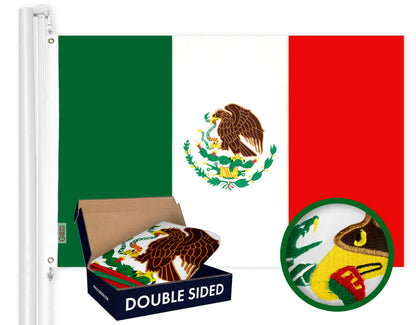 G128 Mexico Mexican Flag | 2.5x4 Ft | Double ToughWeave Series Double Sided Embroidered 210D Polyester | Country Flag, Embroidered Design, Indoor/Outdoor, Brass Grommets, Heavy Duty, 3-ply