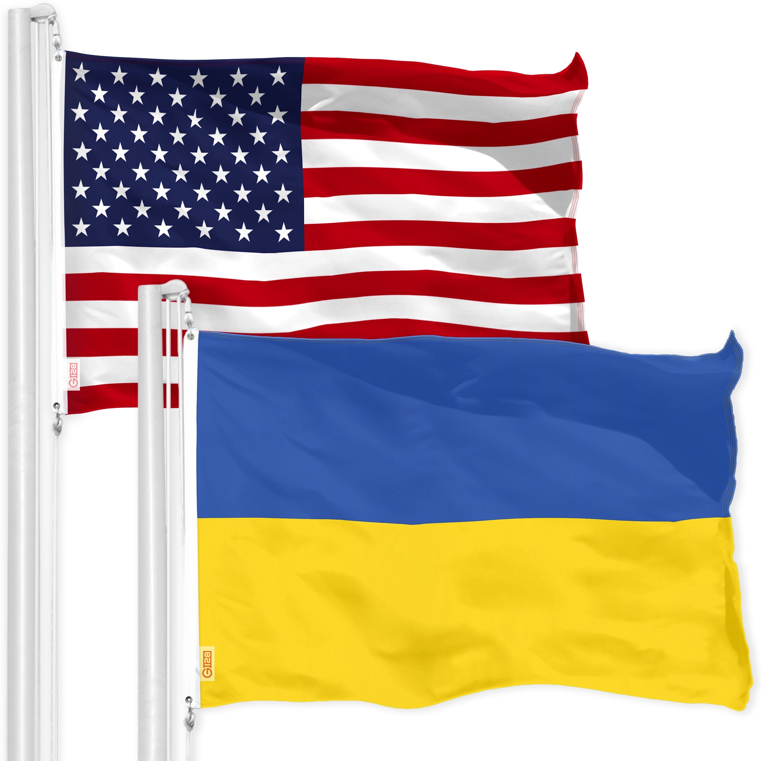 USA American Flag & Ukraine Ukrainian Flag 3x5 Ft Printed 150D Polyester