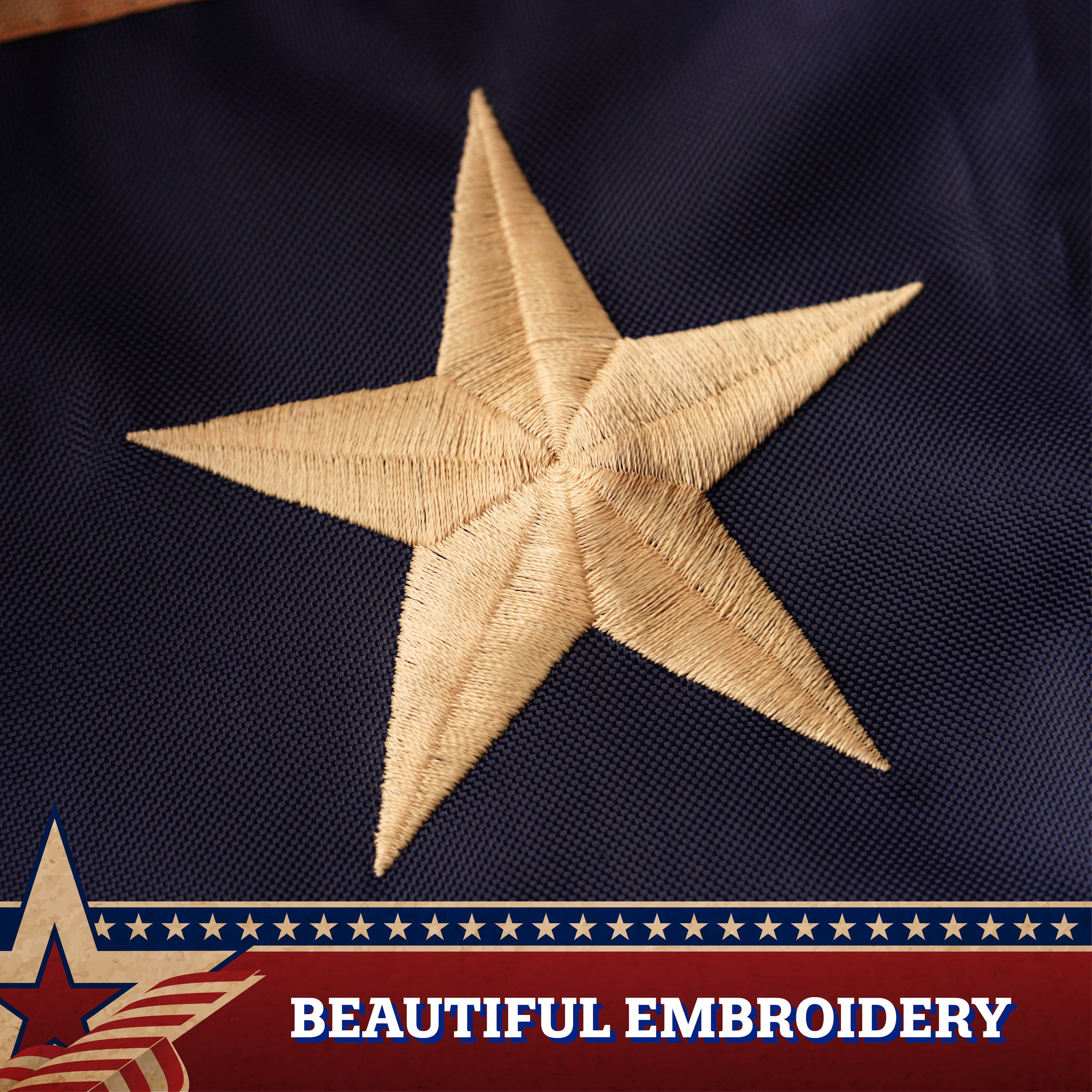 G128 USA Tea Stained Pleated Fan Flag 1.5x3FT Embroidered Polyester Stars and Stripes