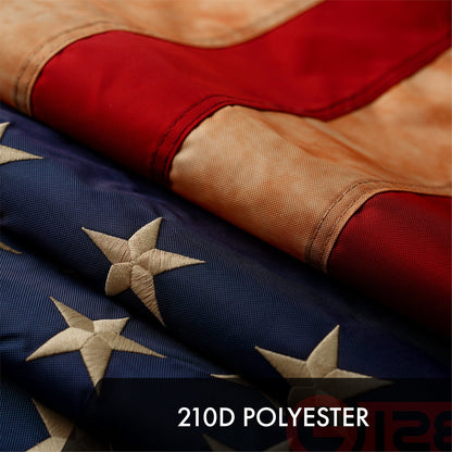 G128 American USA Tea-Stained Flag | 5x8 Ft | ToughWeave Pro Series Embroidered 420D Polyester | Embroidered Stars