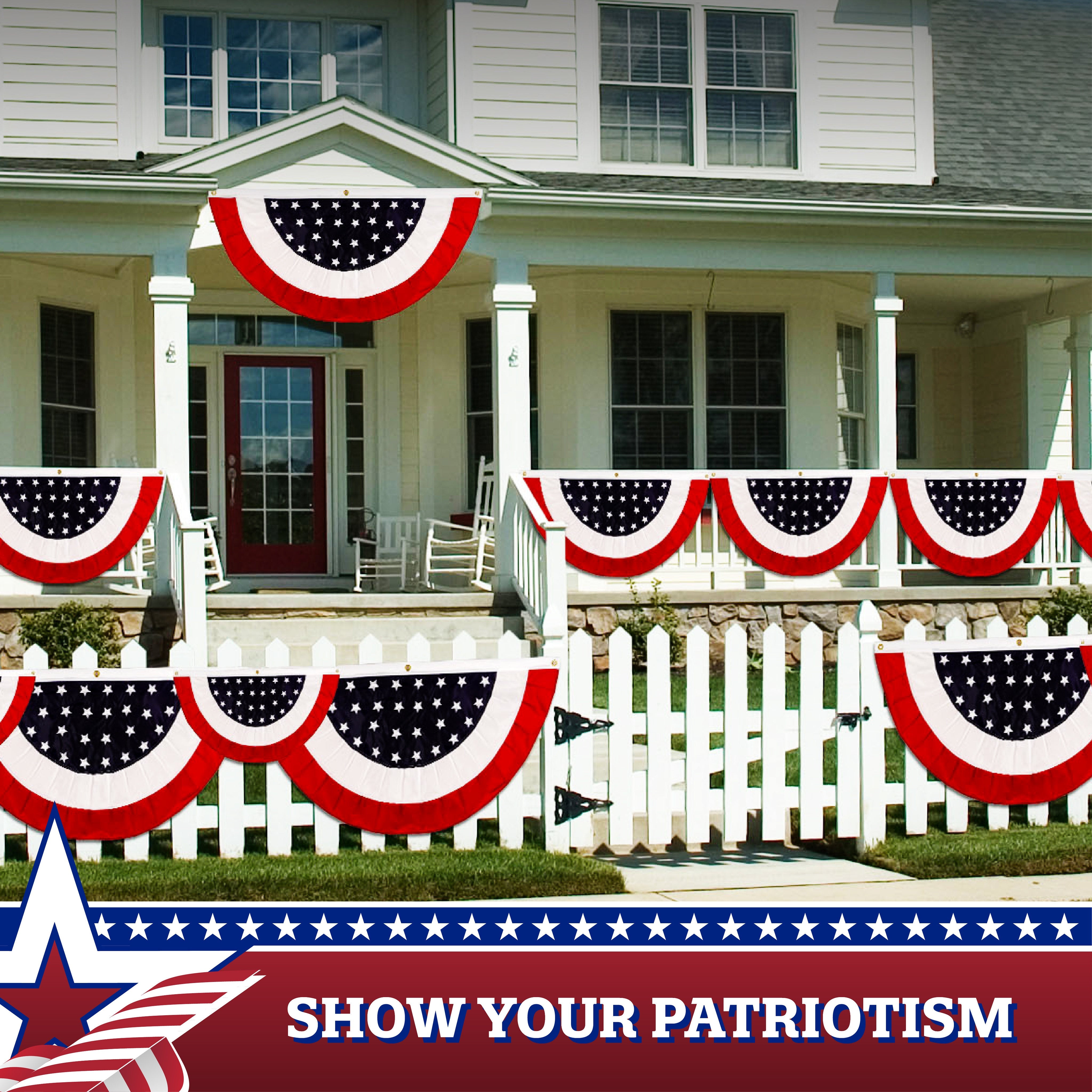 G128 USA Pleated Fan Flag 2x4FT Star Center Embroidered Polyester Stars and Stripes