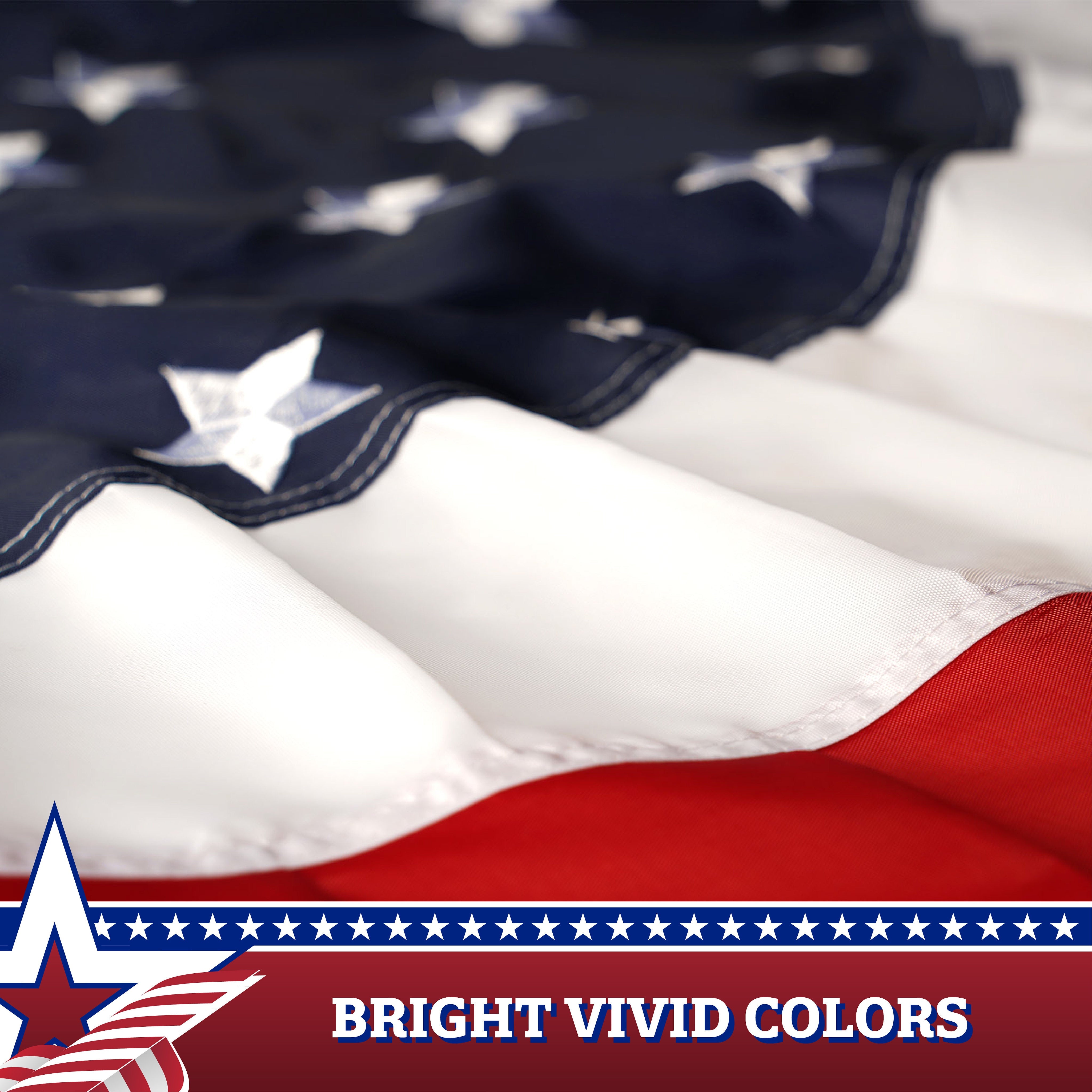 G128 USA Pleated Fan Flag 1.5x3FT Star Center Embroidered Polyester Stars and Stripes