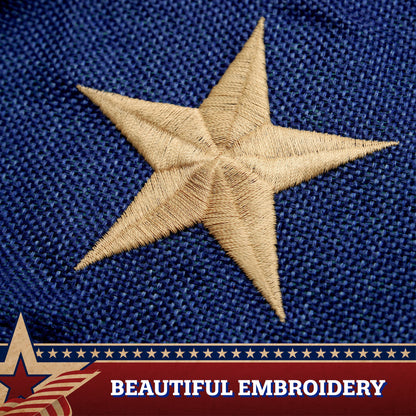 G128 USA Tea Stained Pleated Fan Flag 1.5x3FT Burlap Embroidered Polyester Stars and Stripes