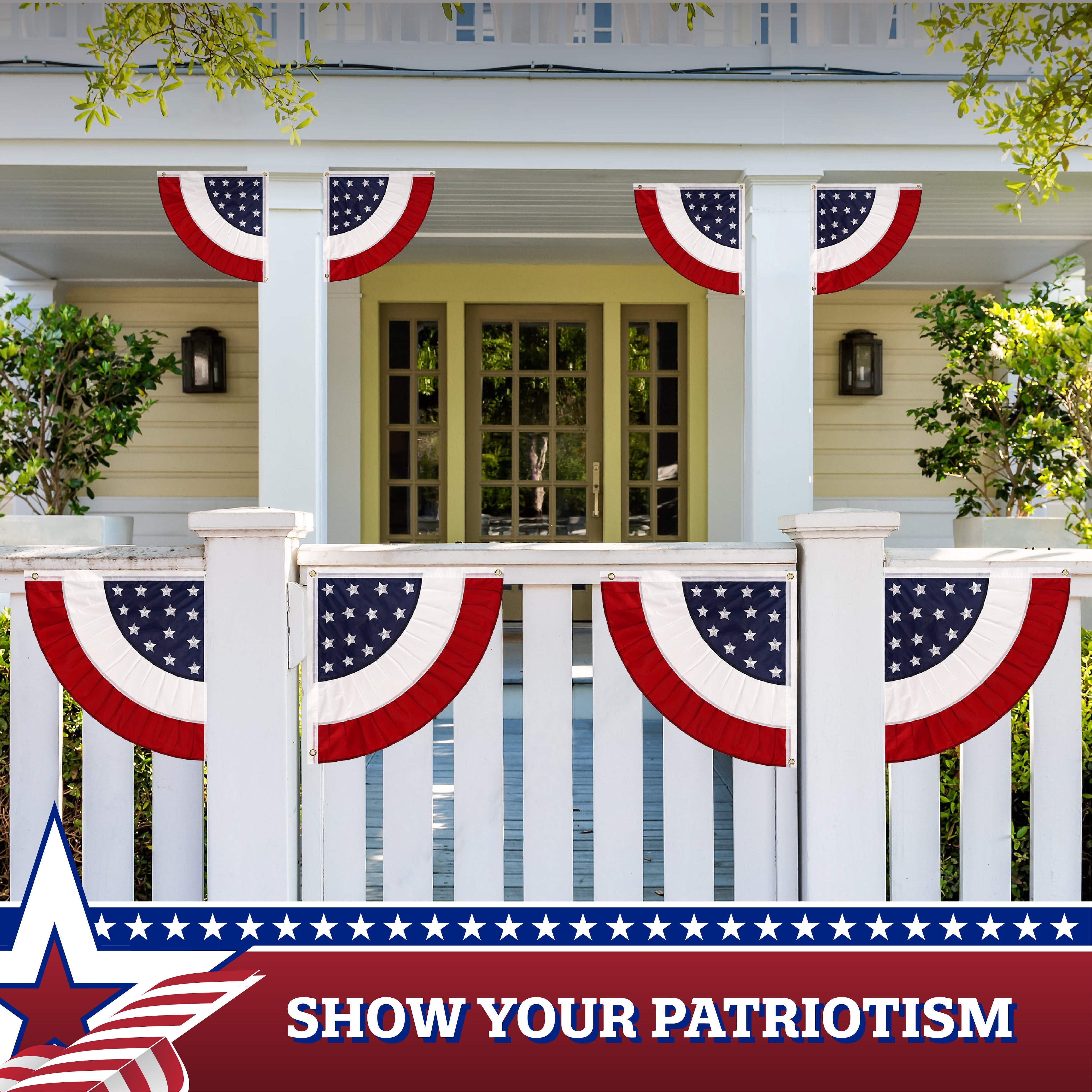 G128 USA Pleated Fan Flag 2x2 Feet Star Center Quarter Circle Embroidered Polyester Stars and Stripes