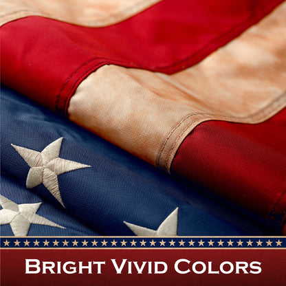 G128 American USA Tea-Stained Flag | 2.5x4 Ft | ToughWeave Pro Series Pole Sleeve Embroidered 420D Polyester | Embroidered Stars