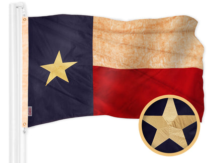 G128 Texas Tea-Stained TX State Flag | 3x5 Ft | Embroidered 420D Polyester - Embroidered Stars, Sewn Stripes, Brass Grommets, Indoor/Outdoor, Vibrant Colors, Quality Polyester