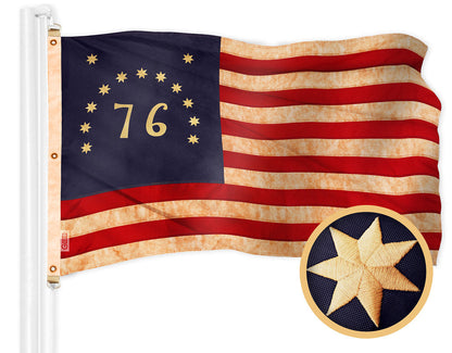 G128 Bennington Tea-Stained Flag | 5x8 Ft | Embroidered 420D Polyester - Embroidered Stars, Sewn Stripes, Brass Grommets, Indoor/Outdoor, Vibrant Colors, Quality Polyester