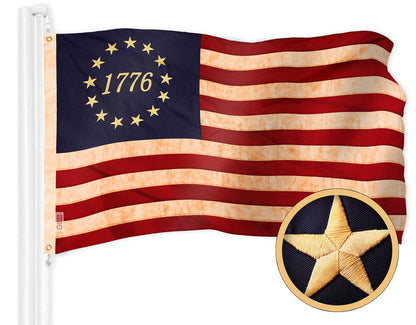 G128 Betsy Ross 1776 Tea-Stained Flag | 2x3 Ft | ToughWeave Pro Series Embroidered 420D Polyester | Historical Flag, Embroidered Design, Indoor/Outdoor, Brass Grommets, High Quality