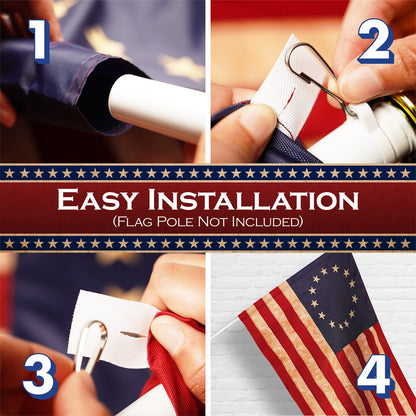 G128 Betsy Ross Tea-Stained Flag | 1x1.5 Ft | Pole Sleeve Embroidered 420D Polyester - Embroidered Stars, Sewn Stripes, Brass Grommets, Indoor/Outdoor, Vibrant Colors, Quality Polyester
