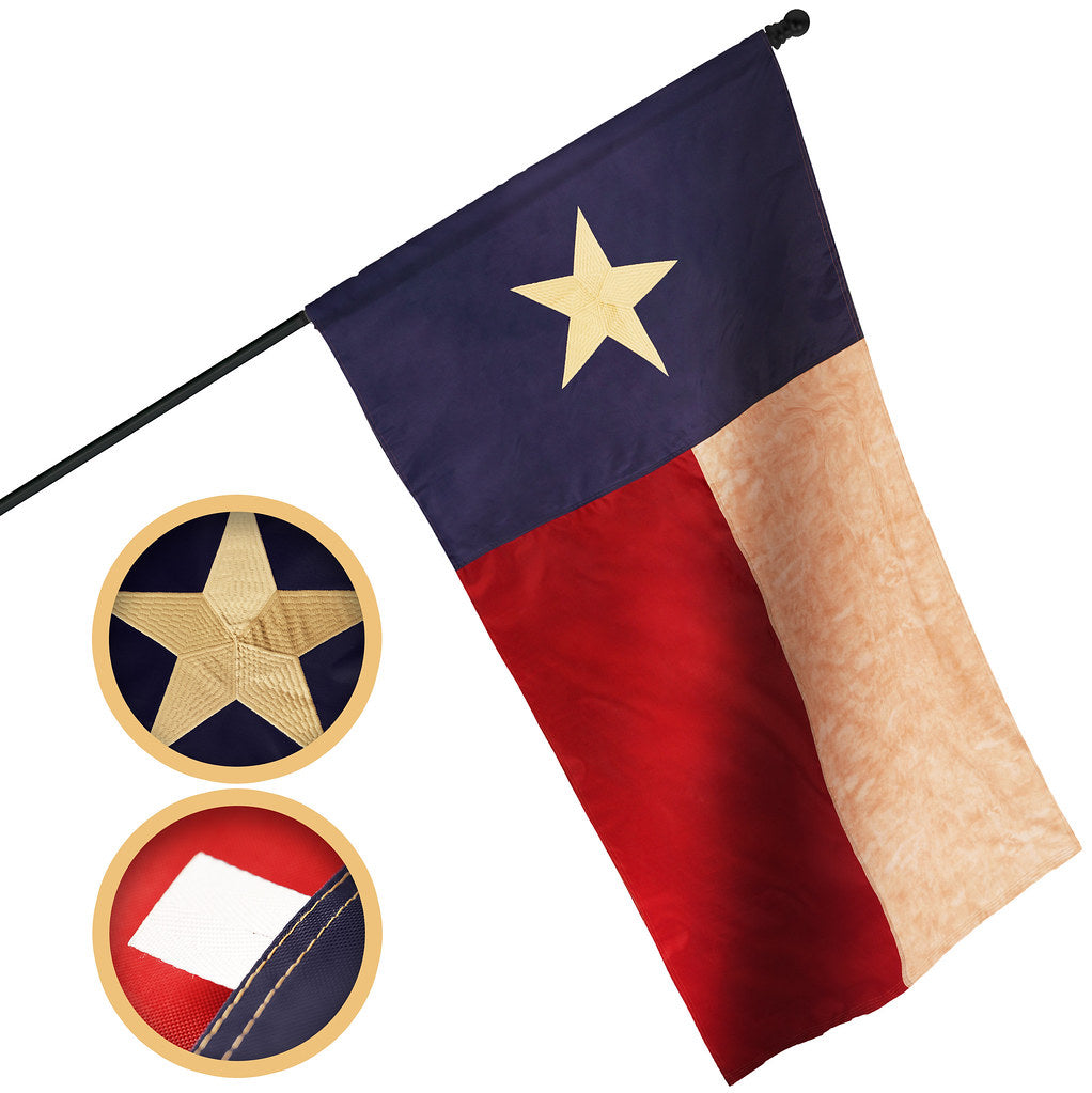 G128 Texas Tea-Stained TX State Flag | 2x3 Ft | Pole Sleeve Embroidered 420D Polyester - Embroidered Stars, Sewn Stripes, Brass Grommets, Indoor/Outdoor, Vibrant Colors, Quality Polyester