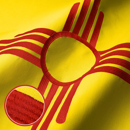G128 New Mexico NM State Flag | 3x5 Ft | Embroidered 220GSM SPUN POLYESTER - Embroidered Stars, Sewn Stripes, Brass Grommets, Indoor/Outdoor, Vibrant Colors, Heavy Duty SPUN POLYESTER