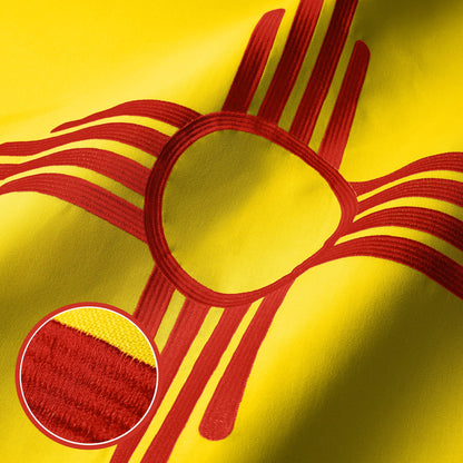 G128 New Mexico State Flag | 1x1.5 Ft | StormFlyer Series Embroidered 220GSM Spun Polyester | Embroidered Design, Indoor/Outdoor, Brass Grommets, Heavy Duty, All Weather