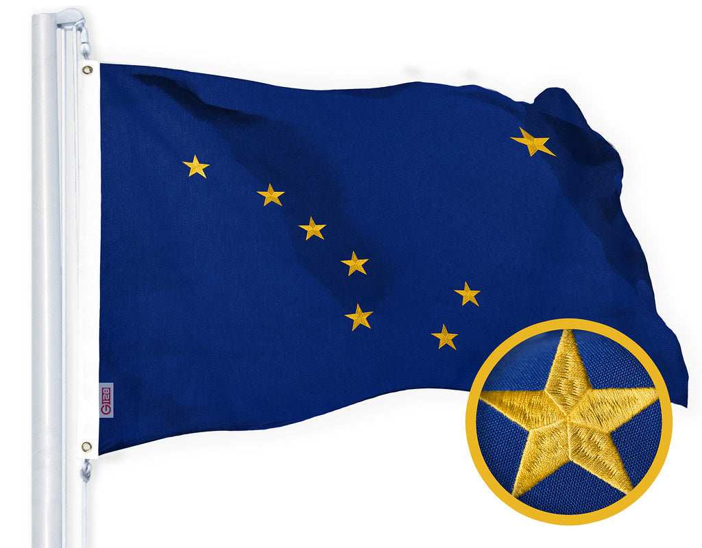 G128 Alaska AK State Flag | 3x5 Ft | Embroidered 220GSM SPUN POLYESTER - Embroidered Stars, Sewn Stripes, Brass Grommets, Indoor/Outdoor, Vibrant Colors, Heavy Duty SPUN POLYESTER
