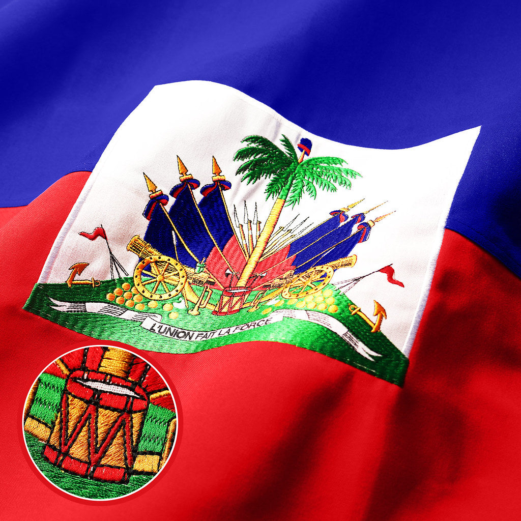 G128 Haiti Haitian Flag | 3x5 Ft | Embroidered 220GSM Spun Polyester - Embroidered Stars, Sewn Stripes, Brass Grommets, Indoor/Outdoor, Vibrant Colors, Heavy Duty Spun Polyester