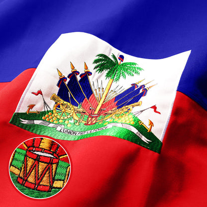 G128 Haiti Haitian Flag | 3x5 Ft | Embroidered 220GSM Spun Polyester - Embroidered Stars, Sewn Stripes, Brass Grommets, Indoor/Outdoor, Vibrant Colors, Heavy Duty Spun Polyester