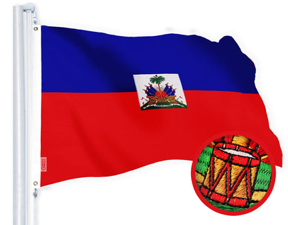 G128 Haiti Haitian Flag | 4x6 Ft | StormFlyer Series Embroidered 220GSM Spun Polyester | Country Flag, Embroidered Design, Indoor/Outdoor, Brass Grommets, Heavy Duty, All Weather