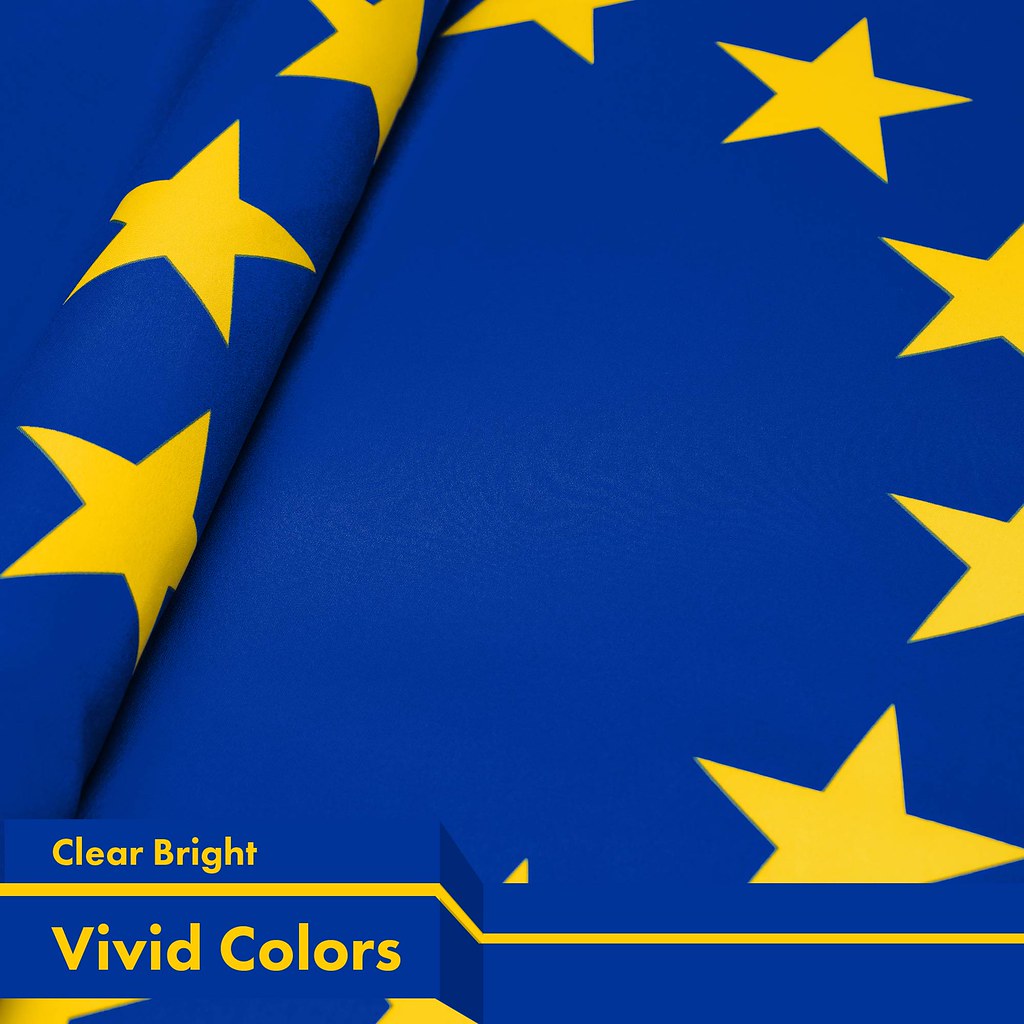 G128 European Union Europe EU Flag | 3x5 Ft | Printed 150D Polyester - Indoor/Outdoor, Vibrant Colors, Brass Grommets, Quality Polyester, Much Thicker More Durable Than 100D 75D Polyester