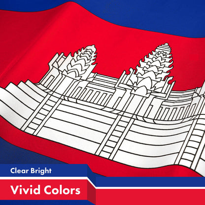 G128 Cambodia Cambodian Khmer Flag | 3x5 Ft | Printed 150D Polyester - Indoor/Outdoor, Vibrant Colors, Brass Grommets, Quality Polyester, Much Thicker More Durable Than 100D 75D Polyester