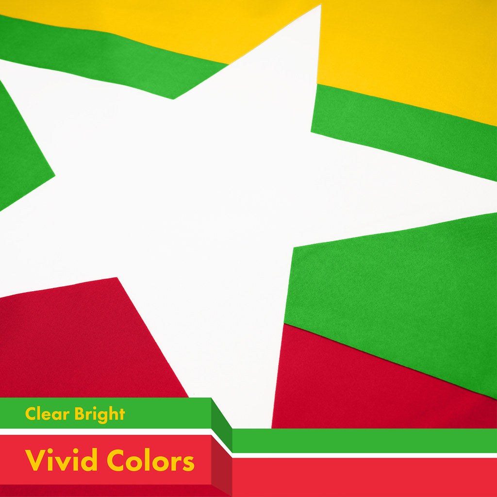 G128 Myanmar Burmese Flag | 3x5 Ft | Printed 150D Polyester - Indoor/Outdoor, Vibrant Colors, Brass Grommets, Quality Polyester, Much Thicker More Durable Than 100D 75D Polyester