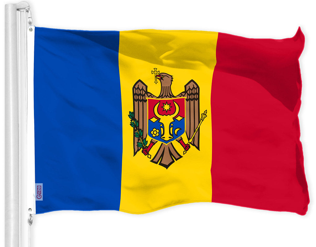 G128 Moldova Moldovan Flag | 3x5 Ft | Printed 150D Polyester - Indoor/Outdoor, Vibrant Colors, Brass Grommets, Quality Polyester, Much Thicker More Durable Than 100D 75D Polyester