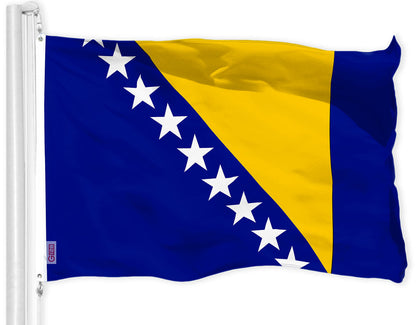 G128 Bosnia and Herzegovina Bosnian Herzegovinian Flag | 3x5 Ft | Printed 150D Polyester - Indoor/Outdoor, Vibrant Colors, Brass Grommets, Quality Polyester, Much Thicker More Durable Than 100D 75D Polyester