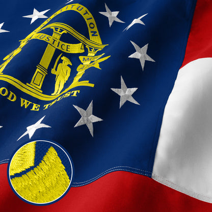 G128 Georgia State Flag | 2x3 Ft | StormFlyer Series Embroidered 220GSM Spun Polyester | Embroidered Design, Indoor/Outdoor, Brass Grommets, Heavy Duty, All Weather