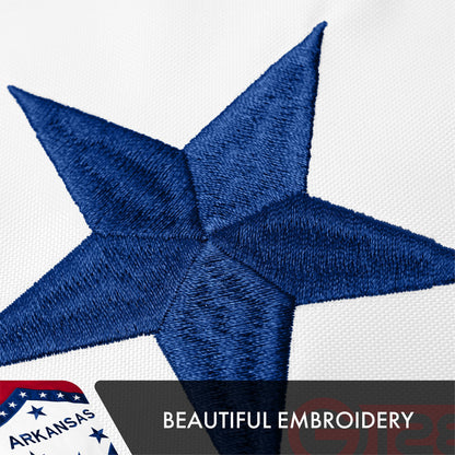 Arkansas State Flag | 3x5 Ft | Double ToughWeave Series Double Sided Embroidered 210D Polyester | Embroidered Design, Indoor/Outdoor, Brass Grommets, Heavy Duty, 2-ply