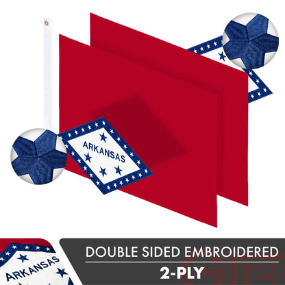 Arkansas State Flag | 3x5 Ft | Double ToughWeave Series Double Sided Embroidered 210D Polyester | Embroidered Design, Indoor/Outdoor, Brass Grommets, Heavy Duty, 2-ply