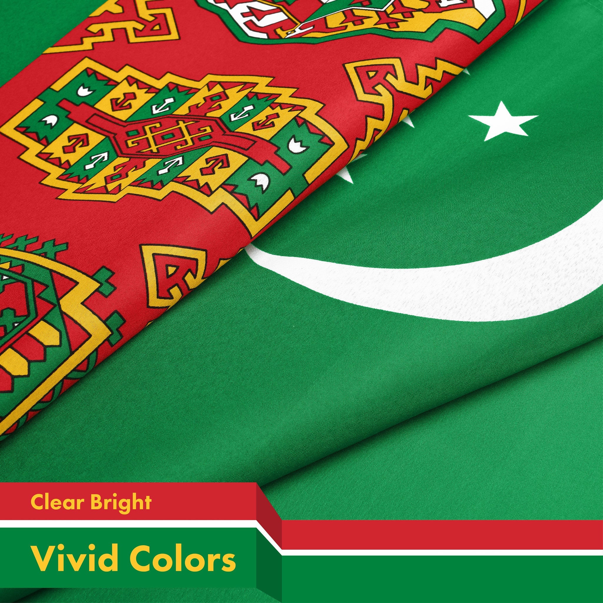 G128 Turkmenistan Turkmenistani Flag | 3x5 Ft | LiteWeave Pro Series Printed 150D Polyester | Country Flag, Indoor/Outdoor, Vibrant Colors, Brass Grommets, Thicker and More Durable Than 100D 75D Poly