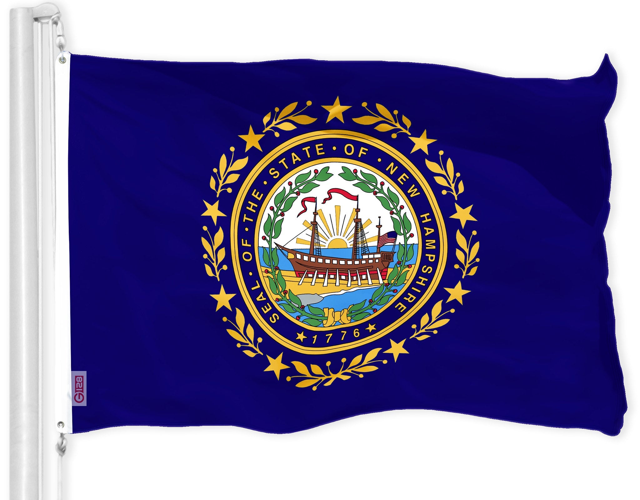 G128 New Hampshire NH State Flag | 3x5 Ft | LiteWeave Pro Series Printed 150D Polyester | Indoor/Outdoor, Vibrant Colors, Brass Grommets, Thicker and More Durable Than 100D 75D Polyester