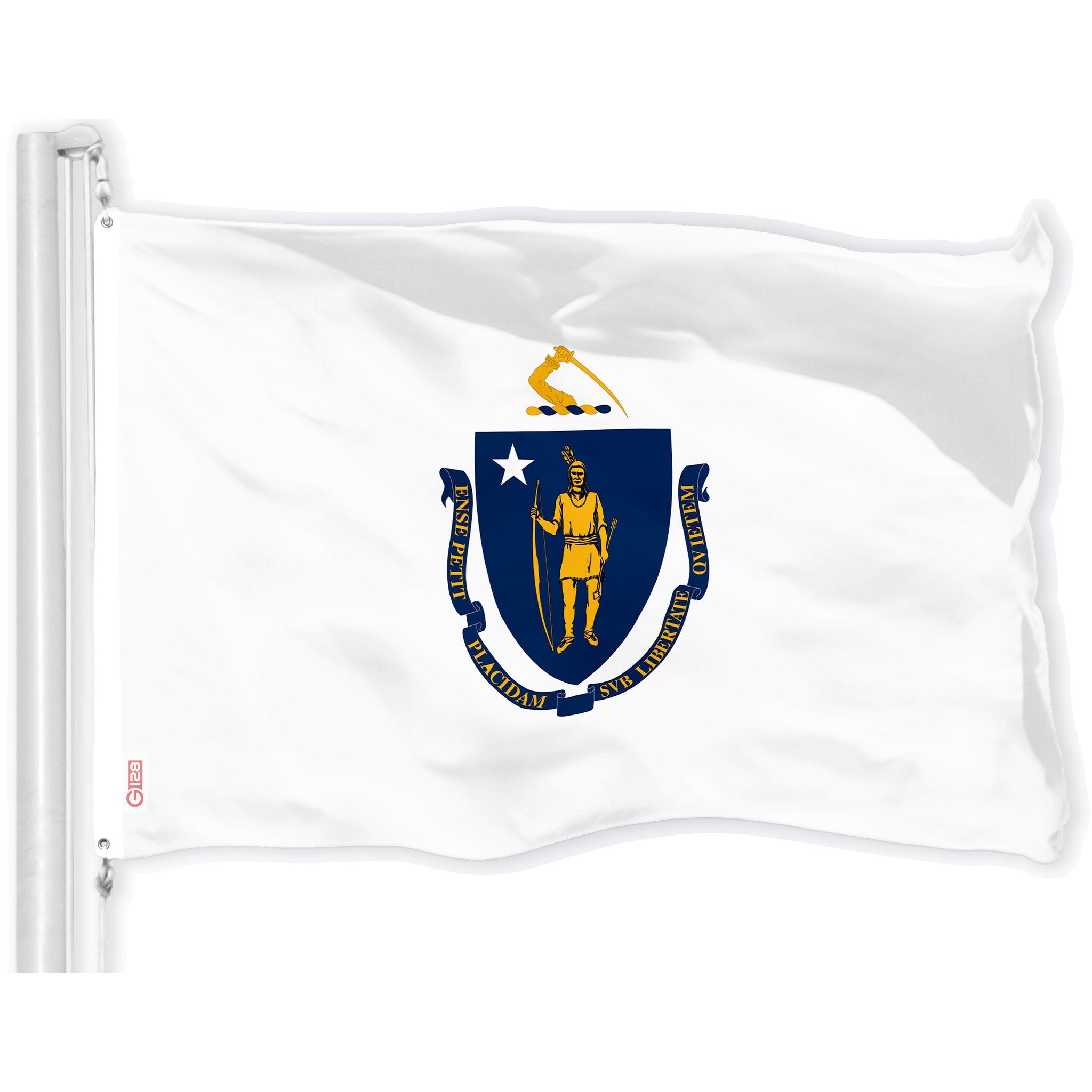 G128 Massachusetts MA State Flag | 3x5 Ft | LiteWeave Pro Series Printed 150D Polyester | Indoor/Outdoor, Vibrant Colors, Brass Grommets, Thicker and More Durable Than 100D 75D Polyester
