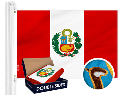 Peru (Peruvian) Flag | 3x5 feet | Double Sided Embroidered 210D Indoor/Outdoor, Brass Grommets, Heavy Duty Polyester
