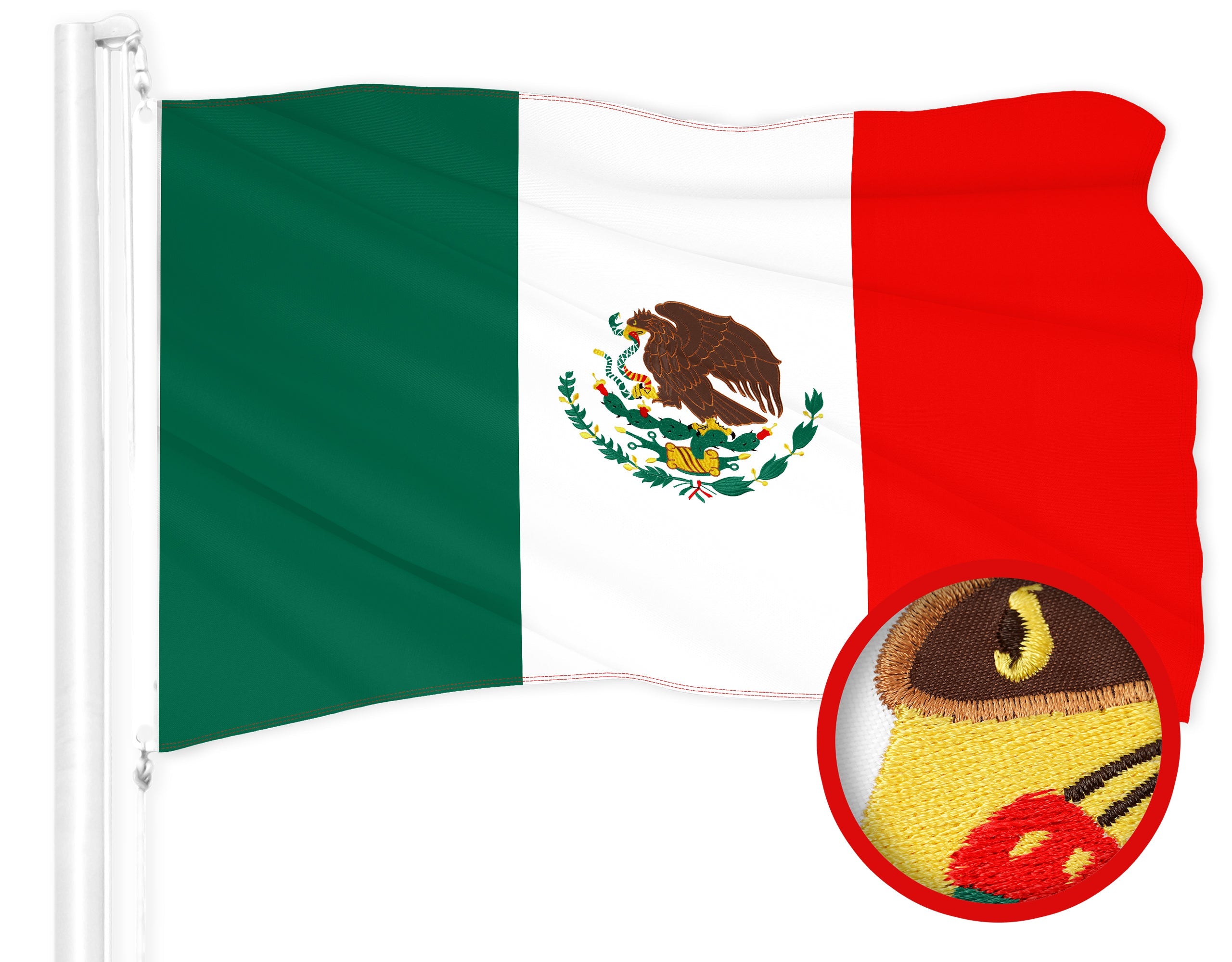 G128 Mexico Mexican Flag | 3x5 Ft | ToughWeave Series Embroidered 300D Polyester | Country Flag, Embroidered Design, Indoor/Outdoor, Brass Grommets