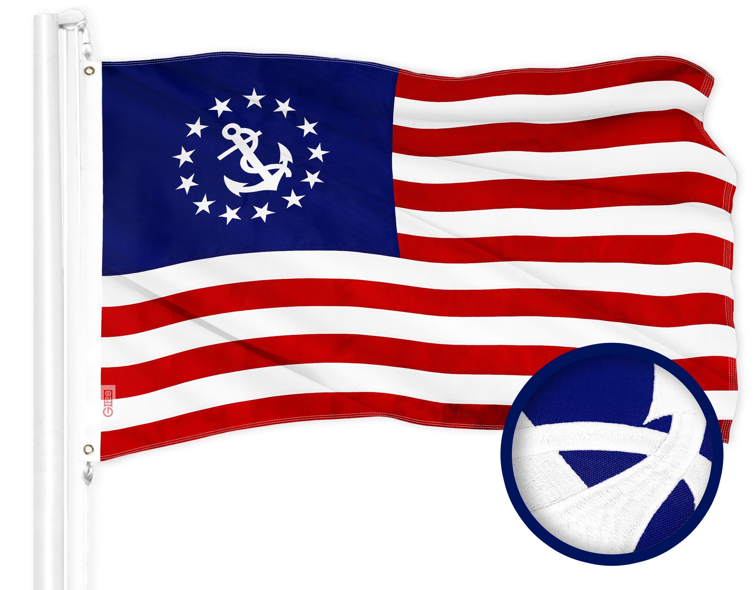 G128 American USA Yacht Ensign Flag | 3x5 Ft | ToughWeave Series Embroidered 300D Polyester | Nautical Flag, Embroidered Stars, Sewn Stripes, Indoor/Outdoor, Brass Grommets