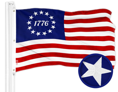 G128 Betsy Ross 1776 Flag | 6x10 Ft | ToughWeave Series Embroidered 300D Polyester | Historical Flag, Embroidered Design, Indoor/Outdoor, Brass Grommets
