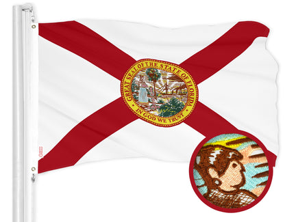 Florida FL State Flag | 2.5x4 Ft | ToughWeave Series Embroidered 210D Polyester | Embroidered Design, Indoor/Outdoor, Vibrant Colors, Brass Grommets